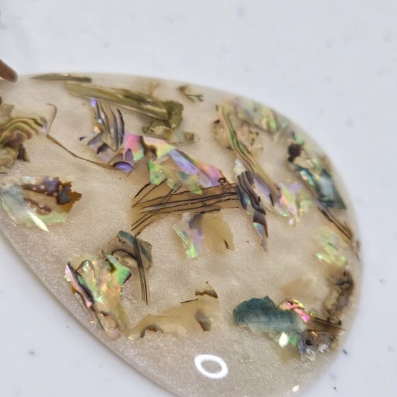 Birch Hill Necklace Set Clip On Earrings Shell Beach Abalone Beaded Multi Strand - Picture 7 of 10